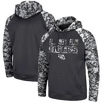 Men's Colosseum Charcoal LSU Tigers OHT Military Appreciation Digital Camo Pullover Hoodie