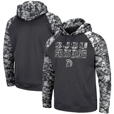 Men's Colosseum Charcoal San Jose State Spartans OHT Military Appreciation Digital Camo Pullover Hoodie