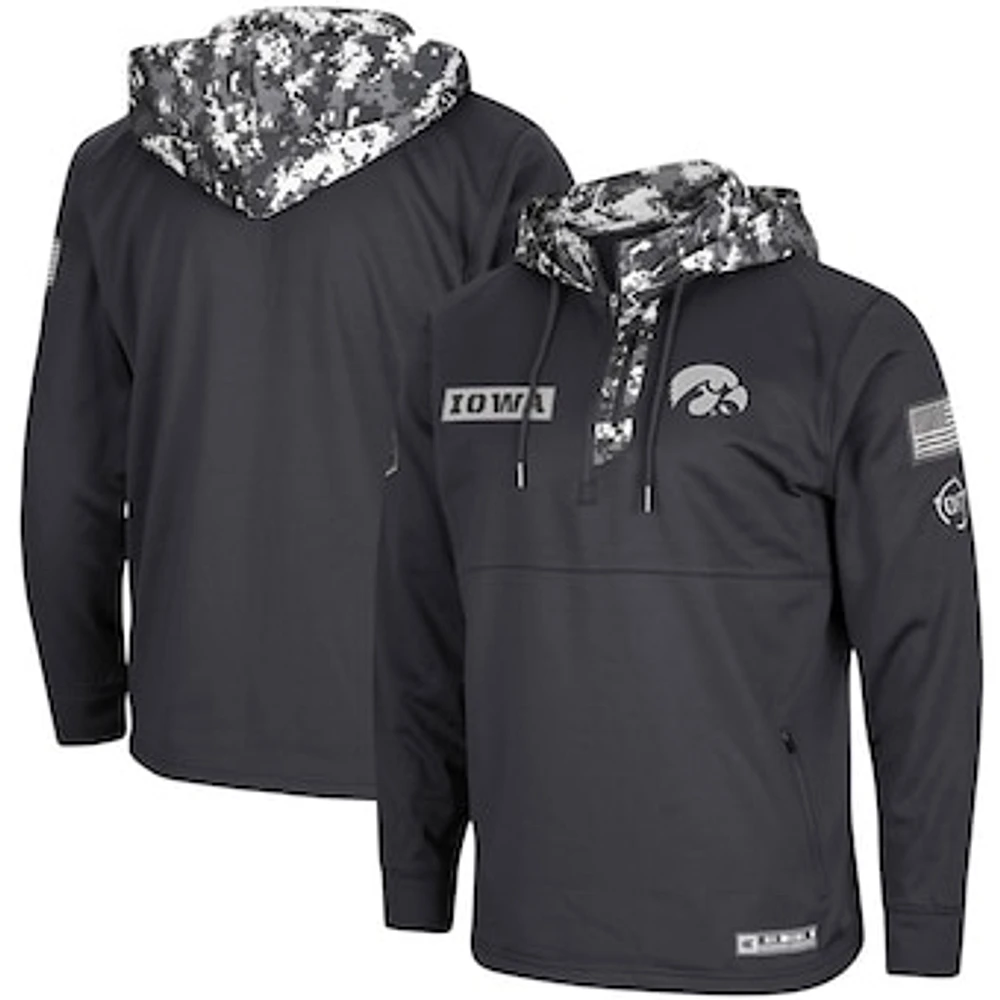 Men's Colosseum Charcoal Iowa Hawkeyes OHT Military Appreciation Digi Camo Quarter-Zip Hoodie