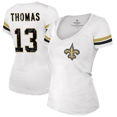 Women's Fanatics Michael Thomas White New Orleans Saints Fashion Player Name & Number V-Neck T-Shirt