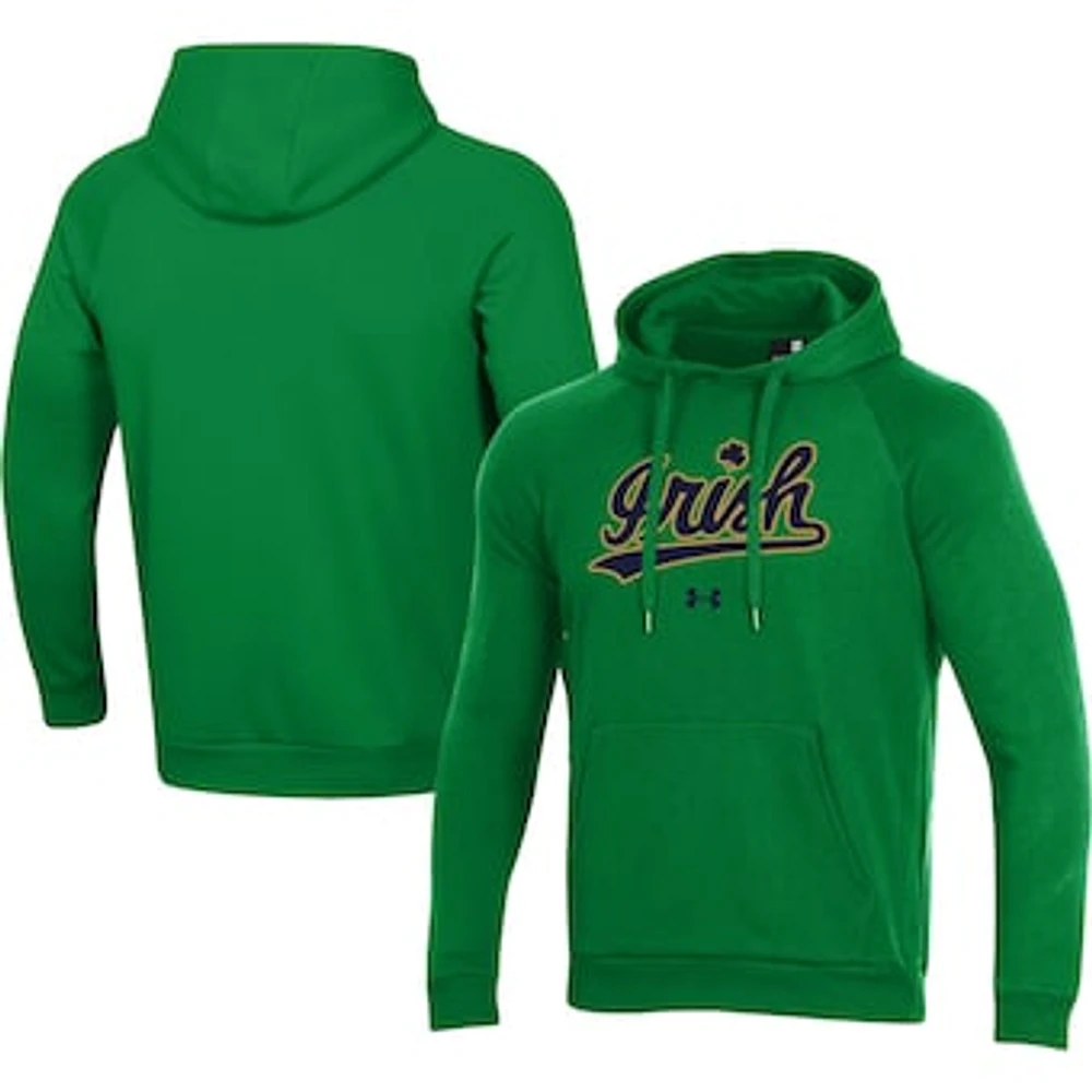 Men's Under Armour Green Notre Dame Fighting Irish Script School Logo All Day Raglan Pullover Hoodie