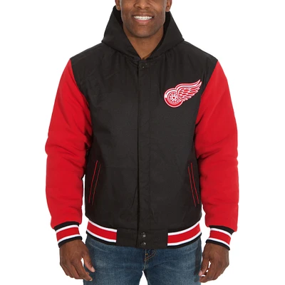 Men's JH Design Black/Red Detroit Red Wings Reversible Poly-Twill Full-Snap Hoodie