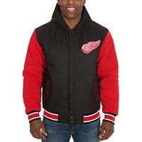 Men's JH Design Black/Red Detroit Red Wings Reversible Poly-Twill Full-Snap Hoodie