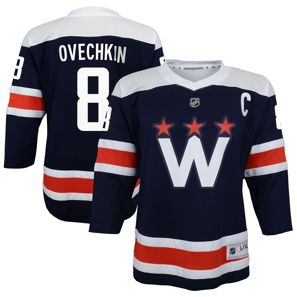 Youth Alexander Ovechkin Navy Washington Capitals 2020/21 Alternate Replica Player