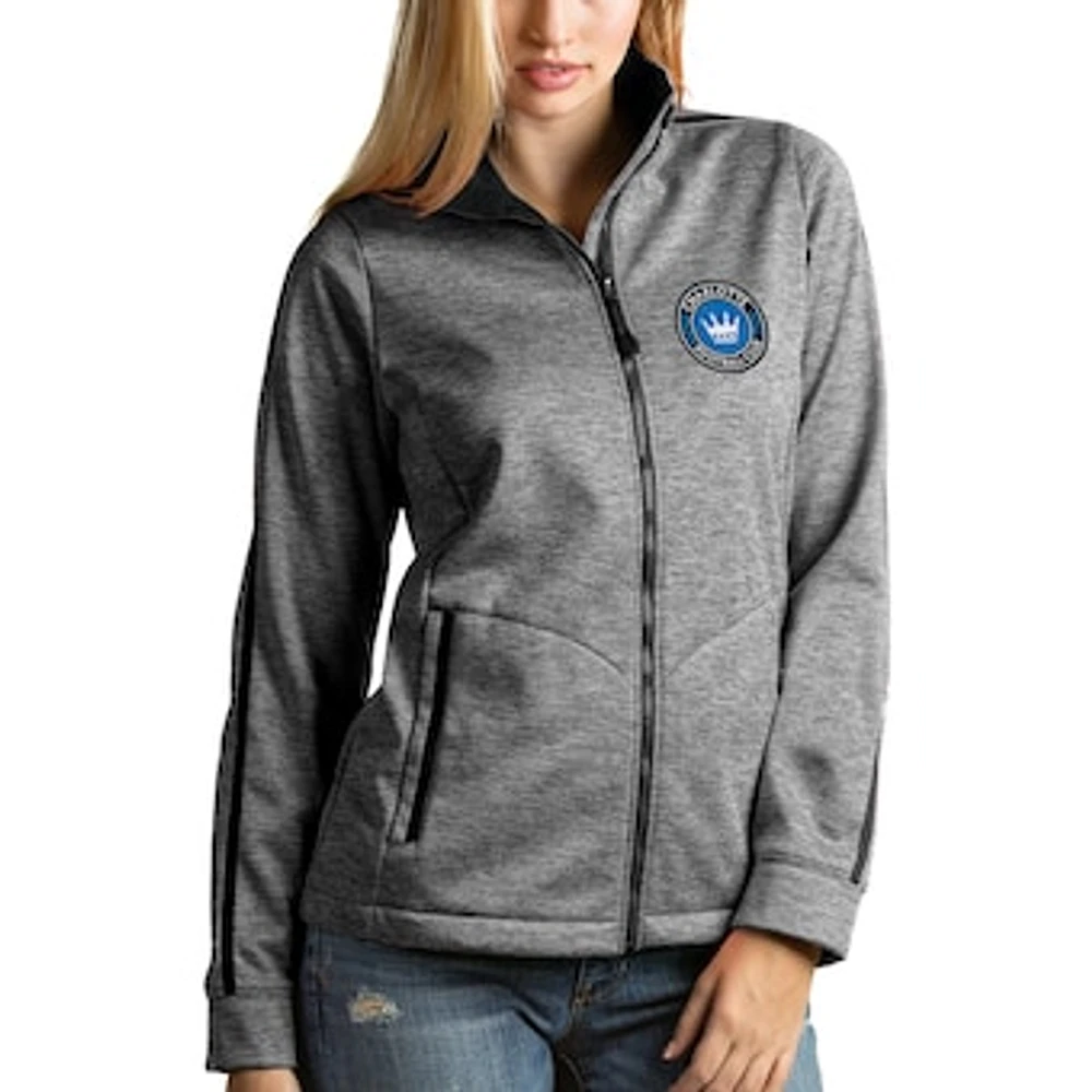 Women's Antigua Heather Gray Charlotte FC Full-Zip Golf Jacket