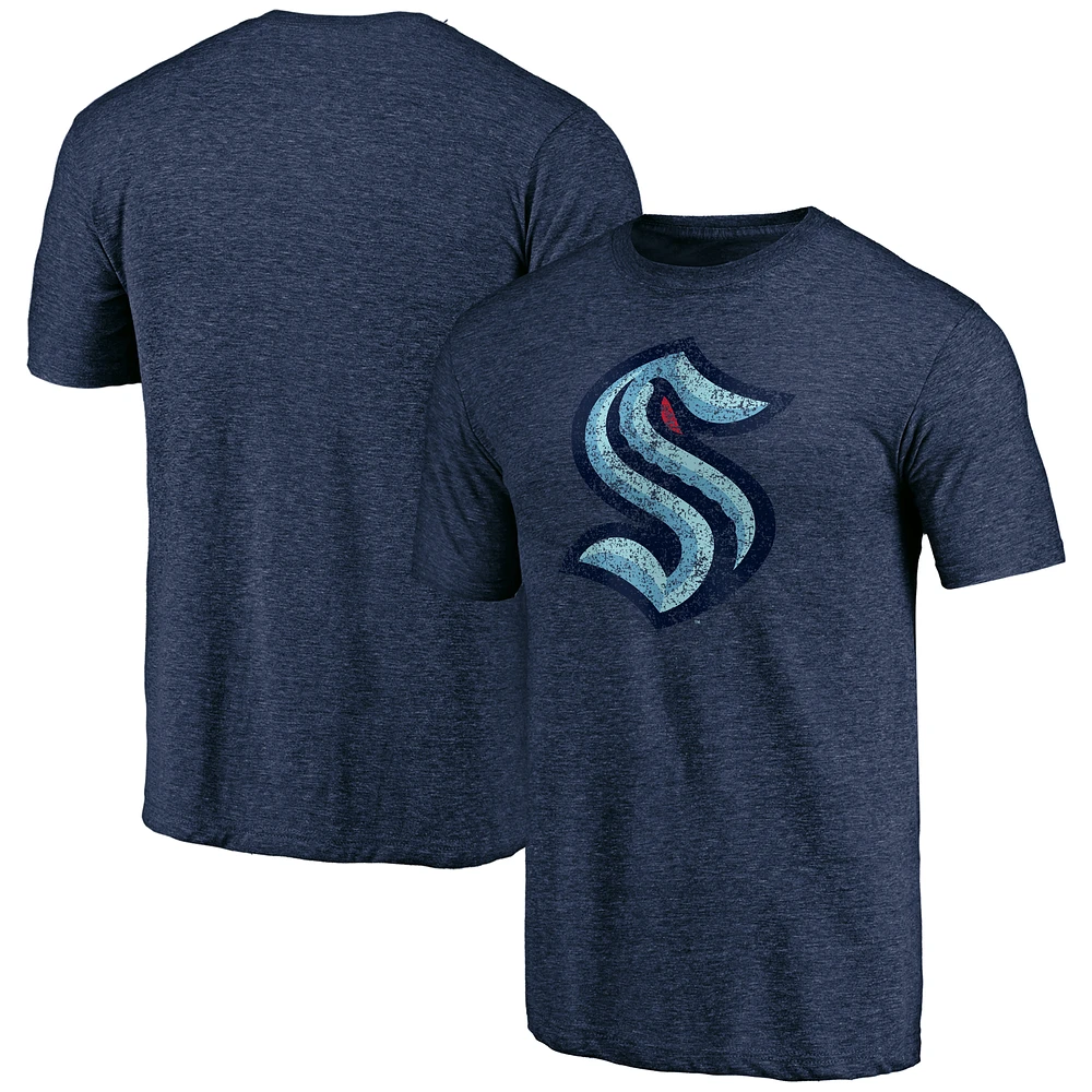 Men's Fanatics Heather Navy Seattle Kraken Distressed Tri-Blend T-Shirt