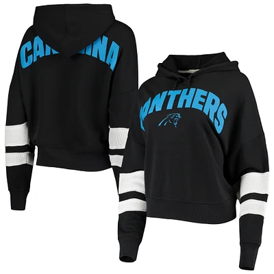 Women's Junk Food Black/White Carolina Panthers Sideline Stripe Pullover Hoodie