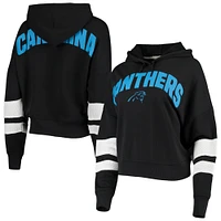 Women's Junk Food Black/White Carolina Panthers Sideline Stripe Pullover Hoodie