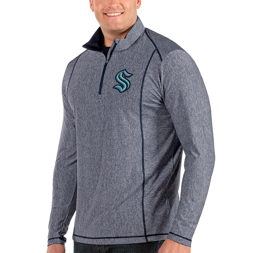 Men's Antigua Heather Navy Seattle Kraken Big & Tall Tempo Quarter-Zip Pullover Jacket