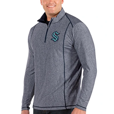 Men's Antigua Heather Navy Seattle Kraken Big & Tall Tempo Quarter-Zip Pullover Jacket