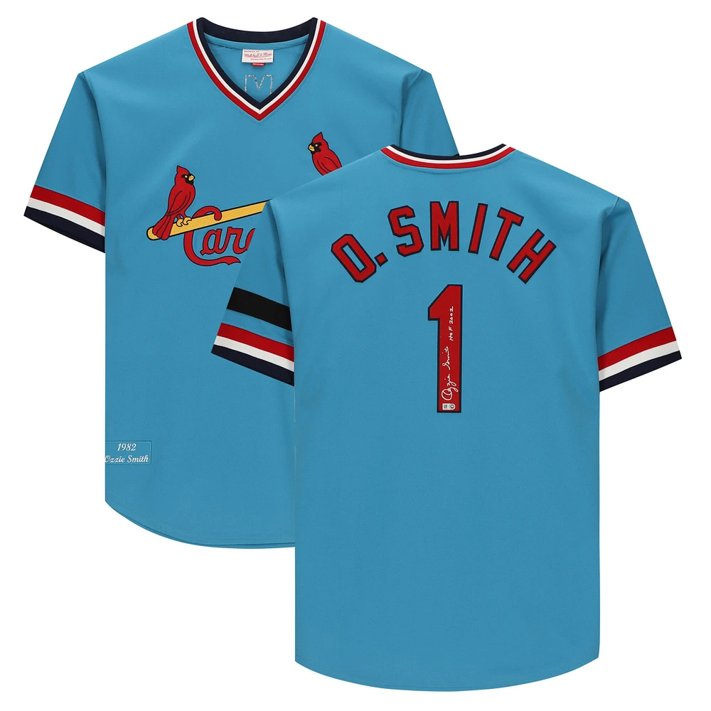 Ozzie Smith St. Louis Cardinals Autographed Blue Mitchell & Ness Authentic Jersey with "HOF 2002" Inscription