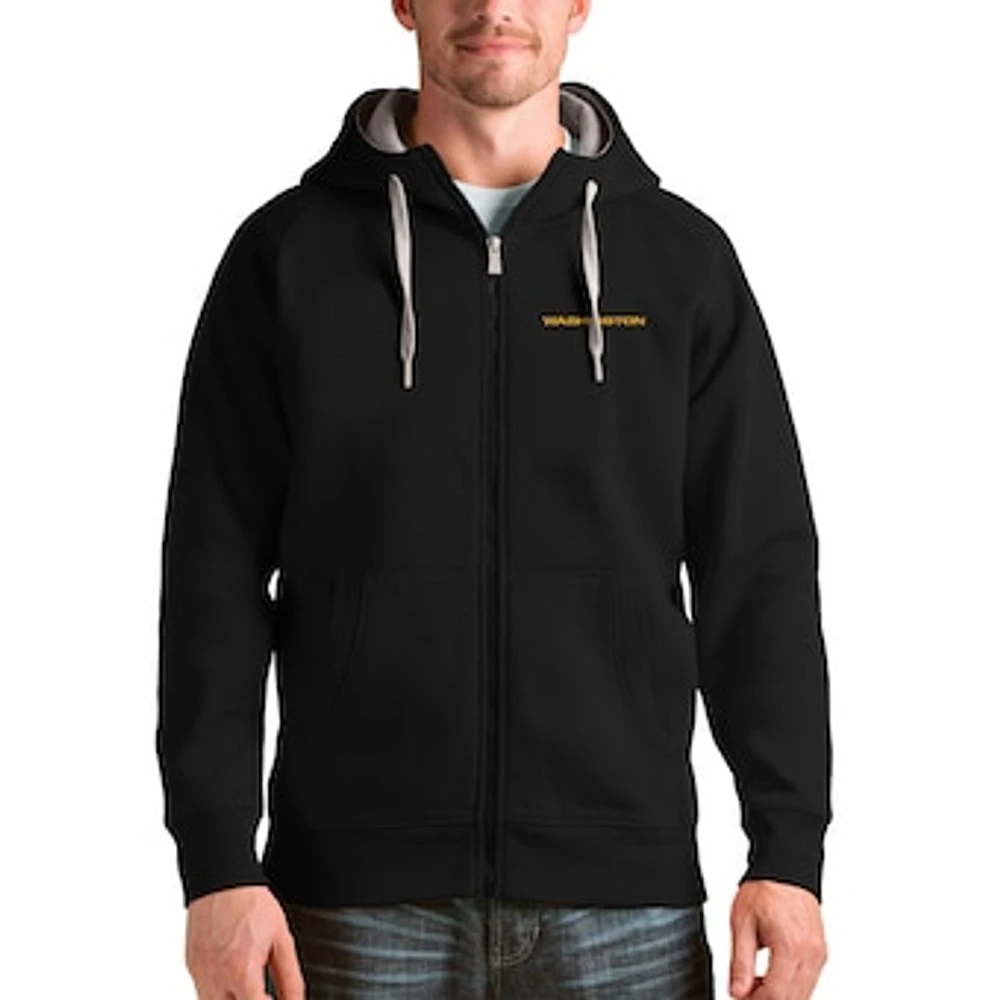 Men's Antigua Black Washington Football Team Victory Full-Zip Hoodie