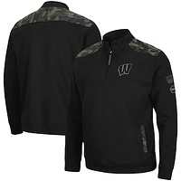 Men's Colosseum Black Wisconsin Badgers OHT Military Appreciation Commo Fleece Quarter-Zip Jacket