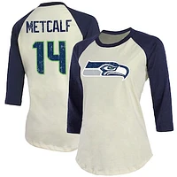 Women's Majestic Threads DK Metcalf Cream Seattle Seahawks Player Name & Number Tri-Blend Three-Quarter Sleeve T-Shirt