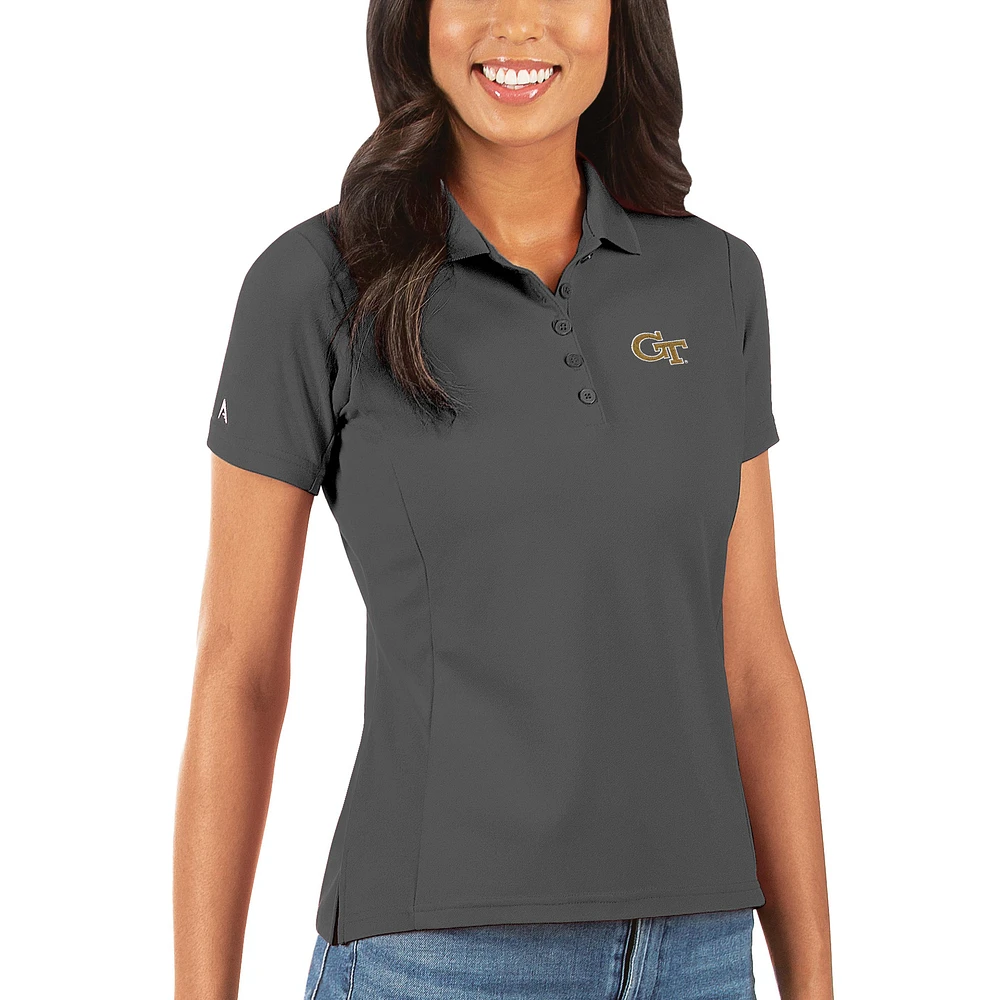 Women's Antigua Charcoal Georgia Tech Yellow Jackets Legacy Pique Polo