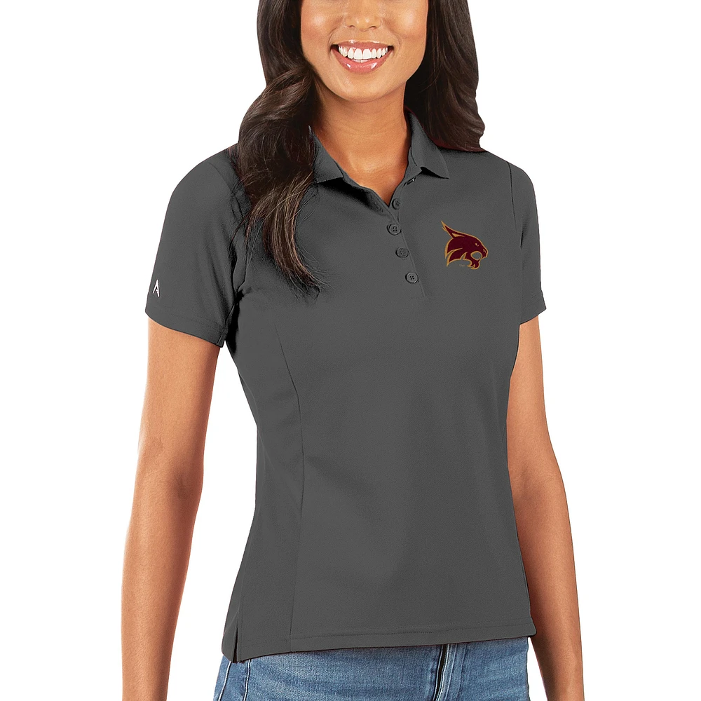 Women's Antigua Charcoal Texas State Bobcats Legacy Pique Polo