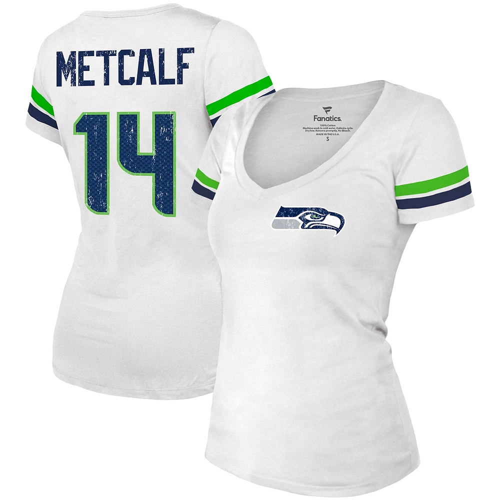 Women's Fanatics DK Metcalf White Seattle Seahawks Fashion Player Name & Number V-Neck T-Shirt