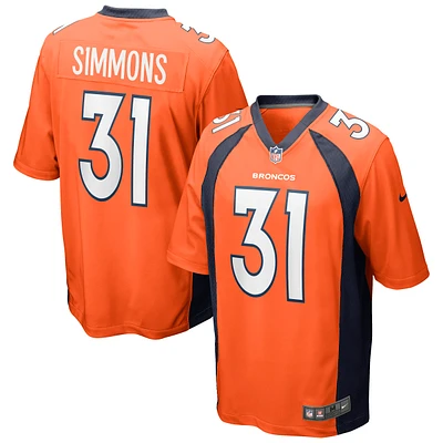 Men's Nike Justin Simmons Orange Denver Broncos Game Jersey