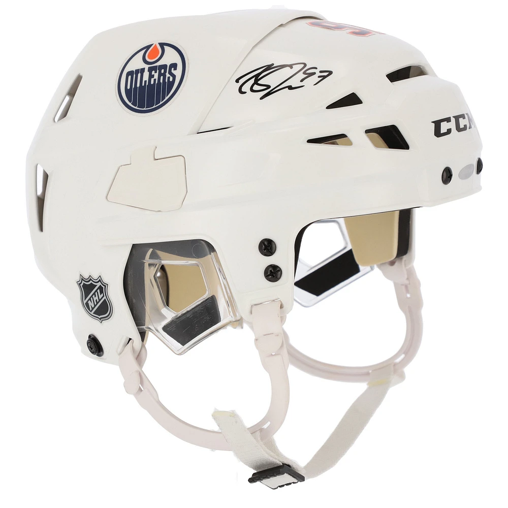 Connor McDavid Edmonton Oilers Autographed White CCM Game-Model Helmet - Upper Deck