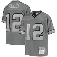 Youth Mitchell & Ness Jim Kelly Charcoal Buffalo Bills 1990 Retired Player Metal Replica Jersey