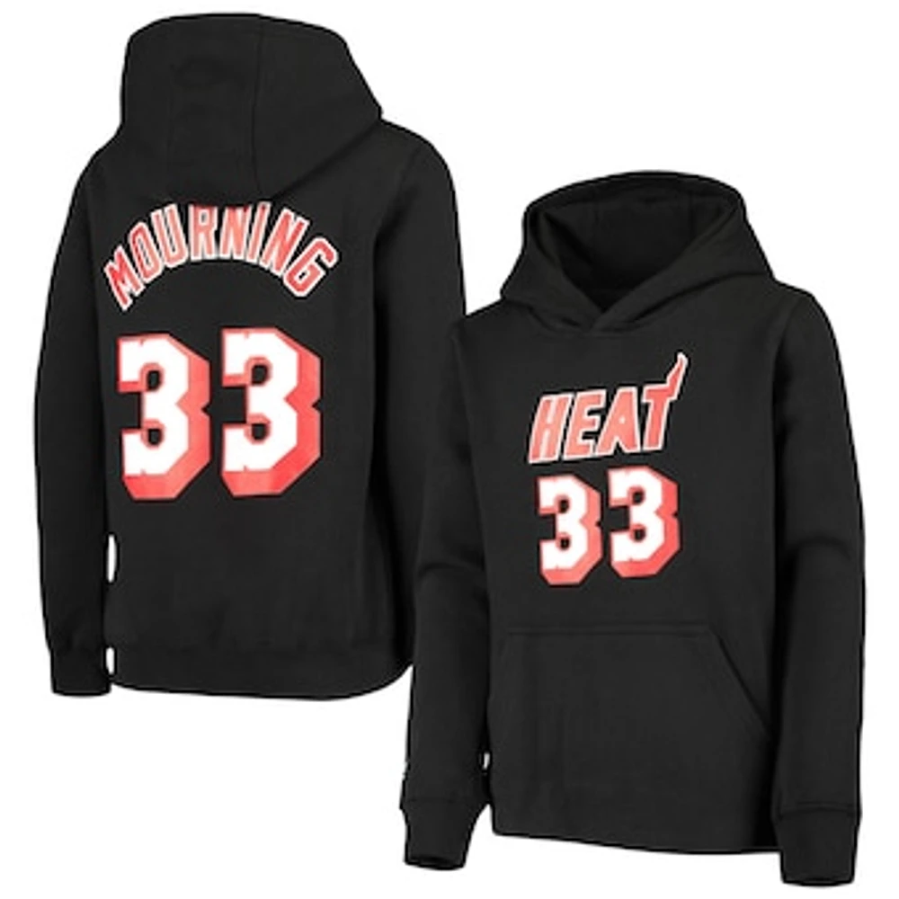 Youth Mitchell & Ness Alonzo Mourning Black Miami Heat Hardwood Classics Name Number Pullover Hoodie