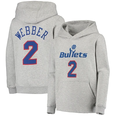 Youth Mitchell & Ness Chris Webber Heathered Gray Washington Bullets Hardwood Classics Name Number Pullover Hoodie