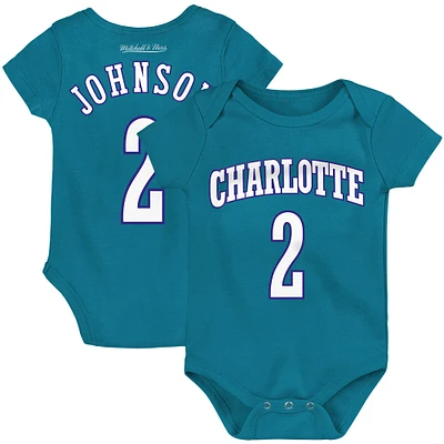 Infant Mitchell & Ness Larry Johnson Teal Charlotte Hornets Hardwood Classics Name & Number Bodysuit