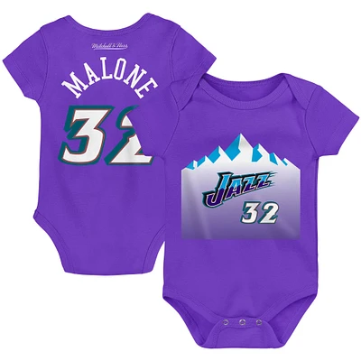 Infant Mitchell & Ness Karl Malone Purple Utah Jazz Hardwood Classics Name Number Bodysuit