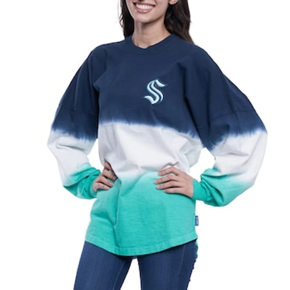 Women's Fanatics Navy/Teal Seattle Kraken Ombre Spirit Long Sleeve T-Shirt