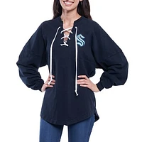 Women's Fanatics Navy Seattle Kraken Lace Up Long Sleeve Spirit Top