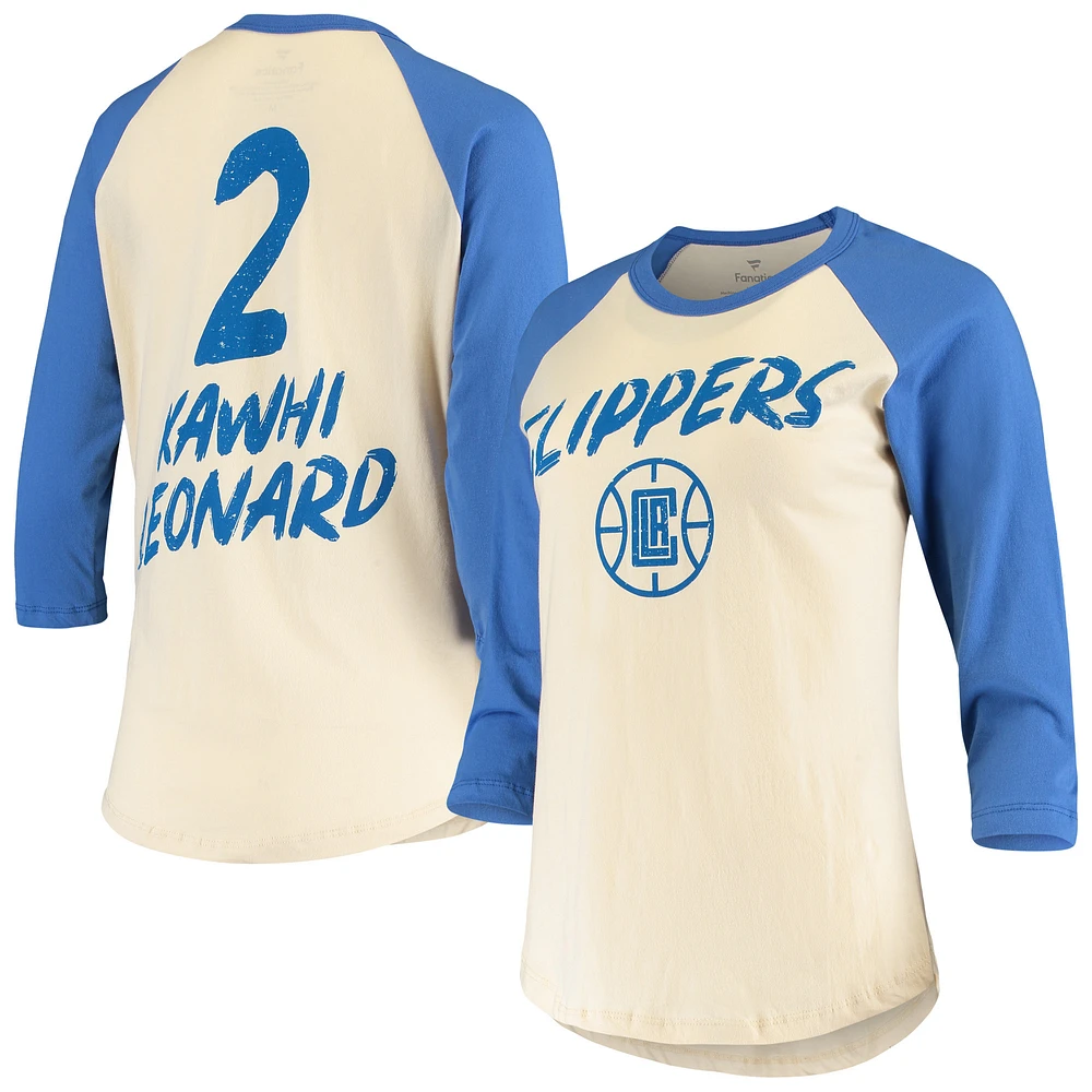 Women's Fanatics Kawhi Leonard Cream LA Clippers Raglan 3/4 Sleeve T-Shirt