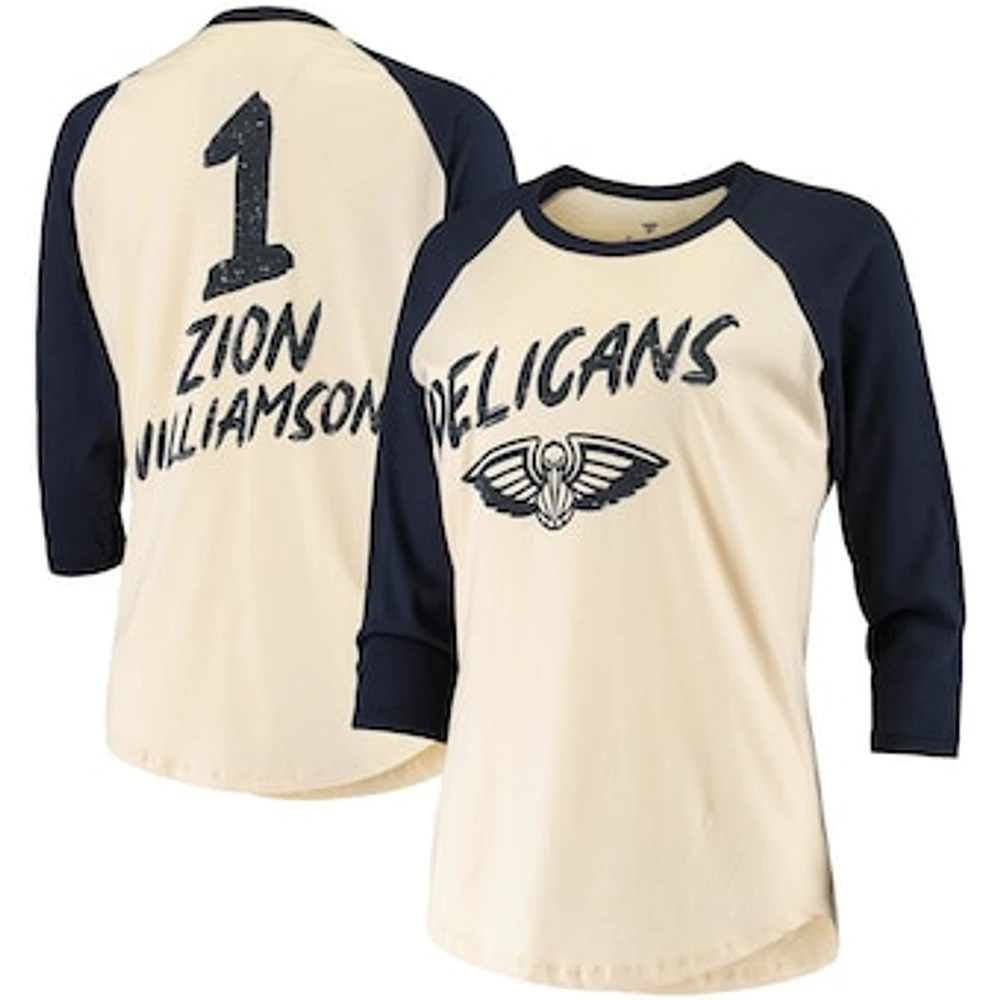 Women's Fanatics Zion Williamson Cream New Orleans Pelicans Raglan 3/4-Sleeve T-Shirt