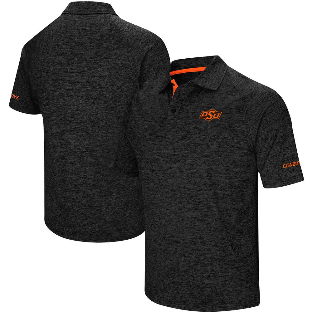 Men's Colosseum Heathered Black Oklahoma State Cowboys Down Swing Raglan Polo