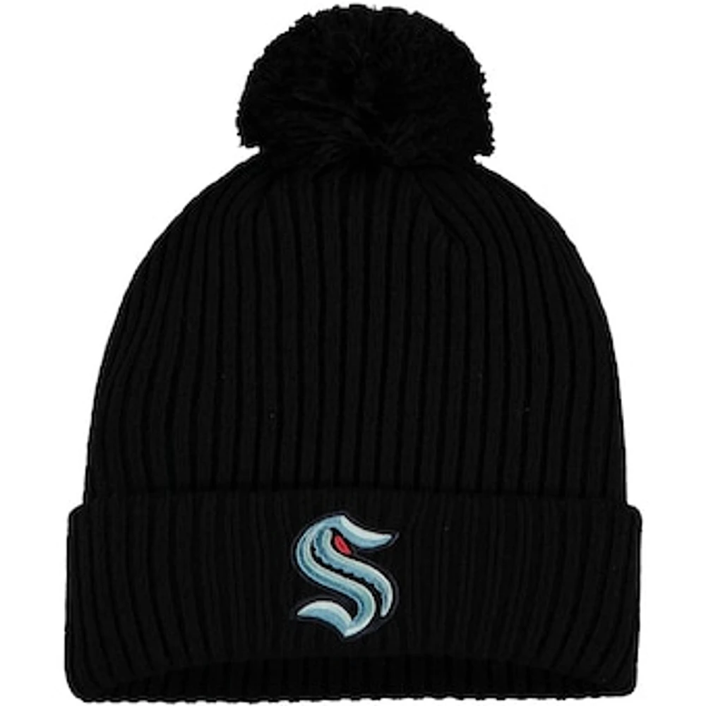 Men's Fanatics Black Seattle Kraken Primary Logo Cuffed Knit Hat with Pom