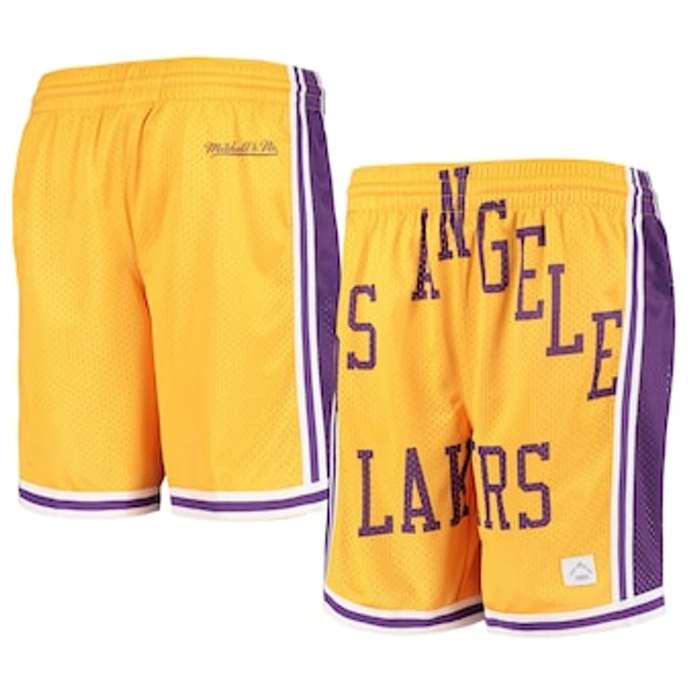 Youth Gold Los Angeles Lakers Hardwood Classics Throwback Big Face Mesh Shorts