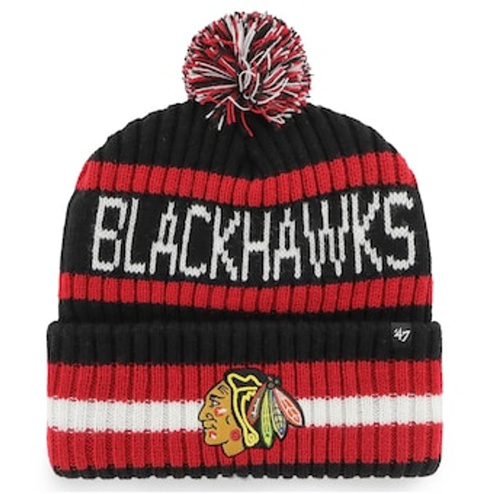 Men's '47 Black Chicago Blackhawks Bering Cuffed Knit Hat with Pom