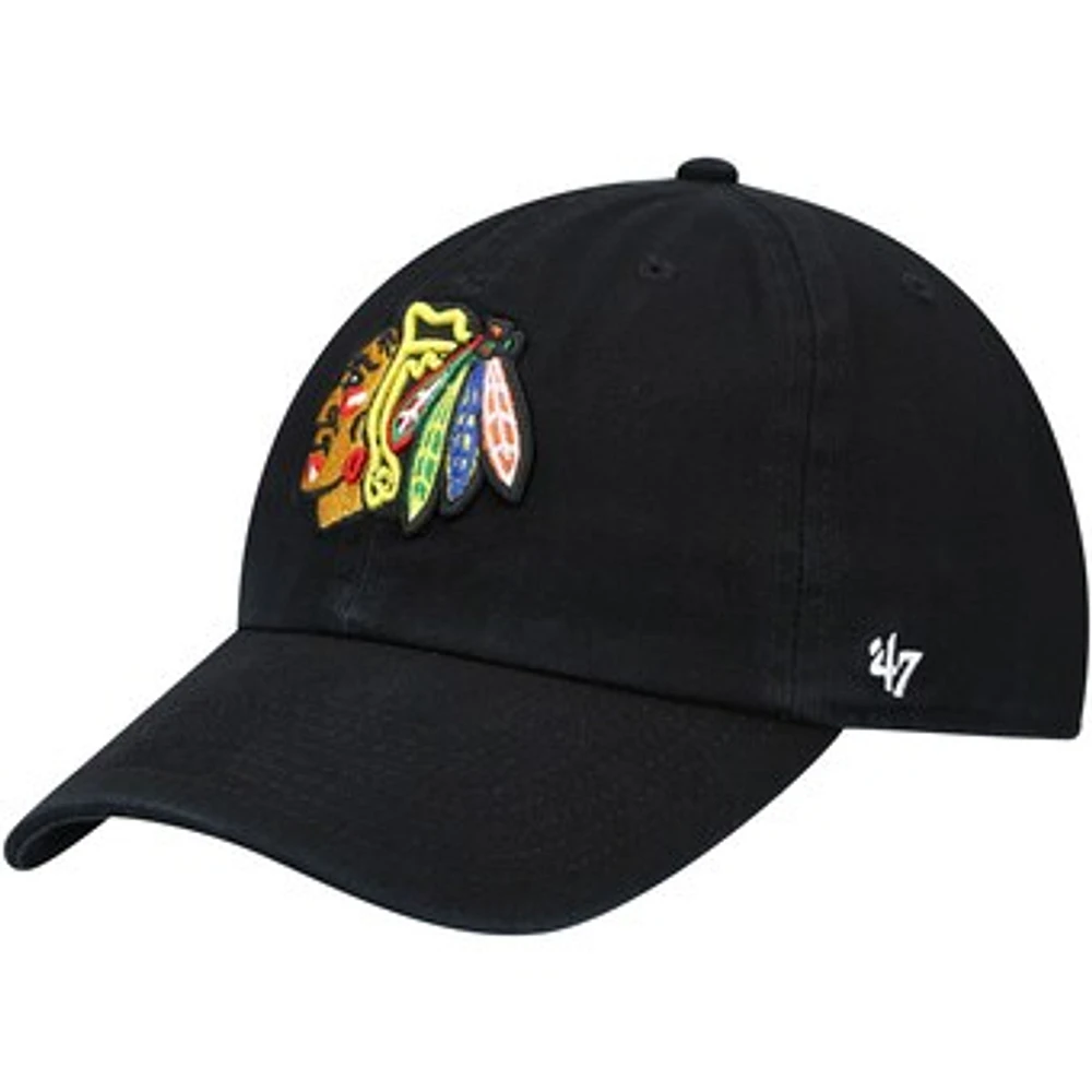 Men's '47 Black Chicago Blackhawks Team Clean Up Adjustable Hat