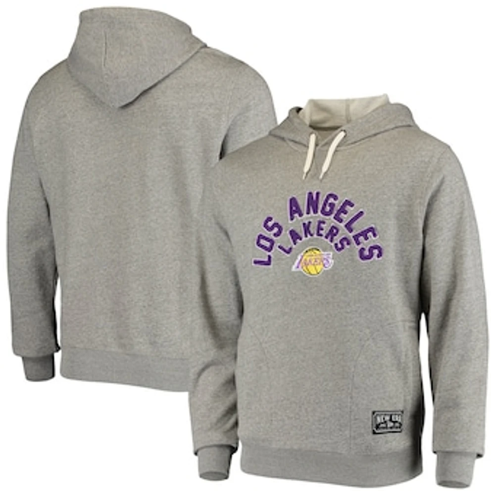 Men's New Era Heathered Gray Los Angeles Lakers French Terry Chenille Fleece Pullover Hoodie