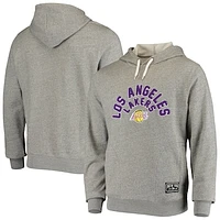 Men's New Era Heathered Gray Los Angeles Lakers French Terry Chenille Fleece Pullover Hoodie