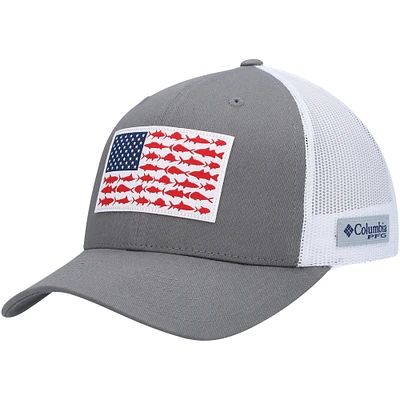 Men's Columbia PFG Graphite Fish Flag Mesh Trucker Snapback Hat