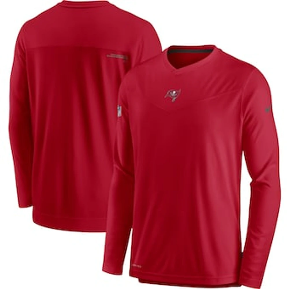 Men's Nike Red Tampa Bay Buccaneers Sideline Coaches Performance Long Sleeve V-Neck T-Shirt