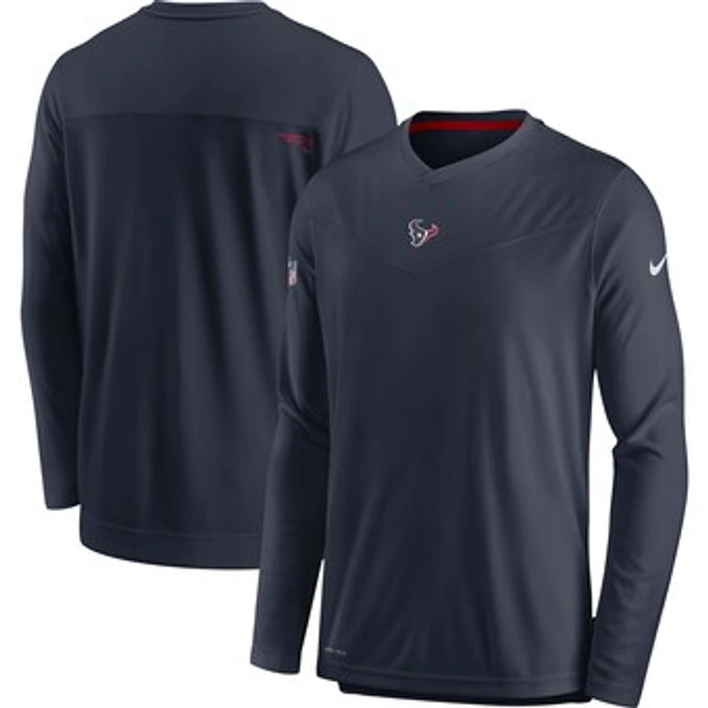 Men's Nike Navy Houston Texans Sideline Coaches Performance Long Sleeve V-Neck T-Shirt