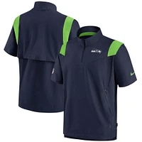 Men's Nike College Navy Seattle Seahawks Sideline Coaches Short Sleeve Quarter-Zip Jacket