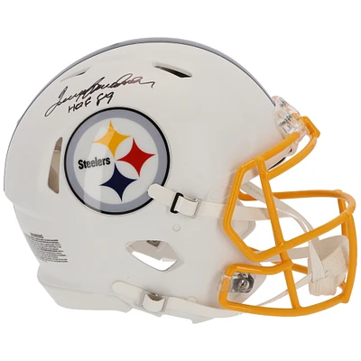 Terry Bradshaw Pittsburgh Steelers Autographed Riddell Flat White Alternate Speed Authentic Helmet with "HOF 89" Inscription