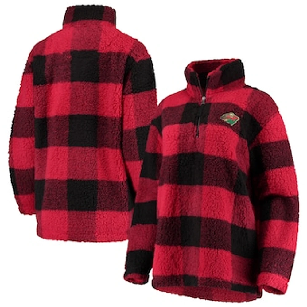 Women's G-III 4Her by Carl Banks Black/Red Minnesota Wild Plaid Sherpa Quarter-Zip Jacket