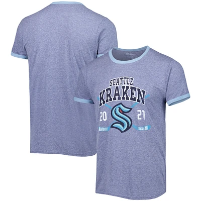 Men's Fanatics Heathered Deep Sea Blue Seattle Kraken Buzzer Beater Tri-Blend Ringer T-Shirt