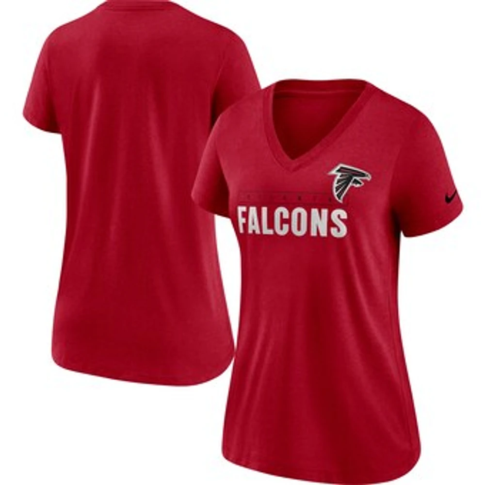 Women's Nike Red Atlanta Falcons Team Name Logo V-Neck Tri-Blend T-Shirt