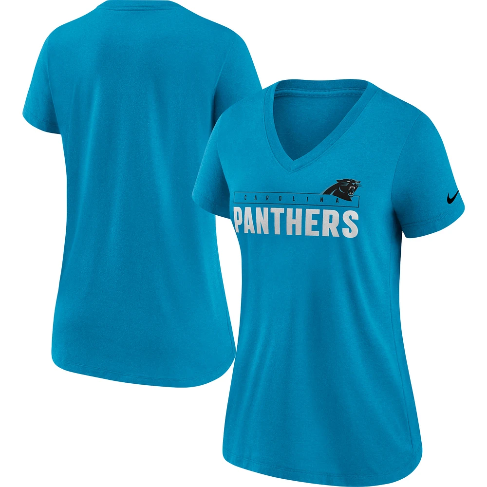 Women's Nike Blue Carolina Panthers Team Name Logo V-Neck Tri-Blend T-Shirt