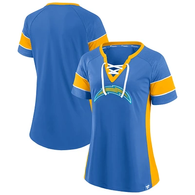 Women's Fanatics Powder Blue/Gold Los Angeles Chargers Team Draft Me Lace-Up Raglan T-Shirt