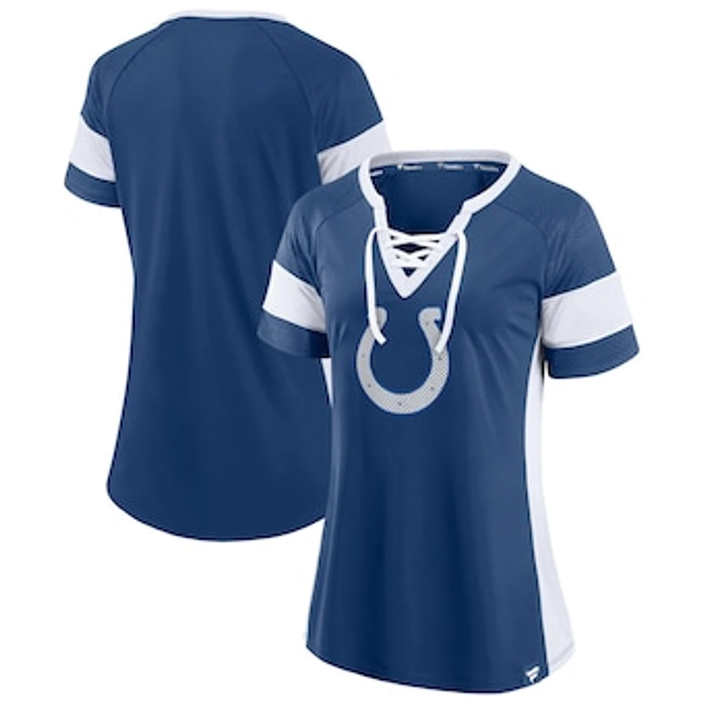 Women's Fanatics Royal/White Indianapolis Colts Team Draft Me Lace-Up Raglan T-Shirt